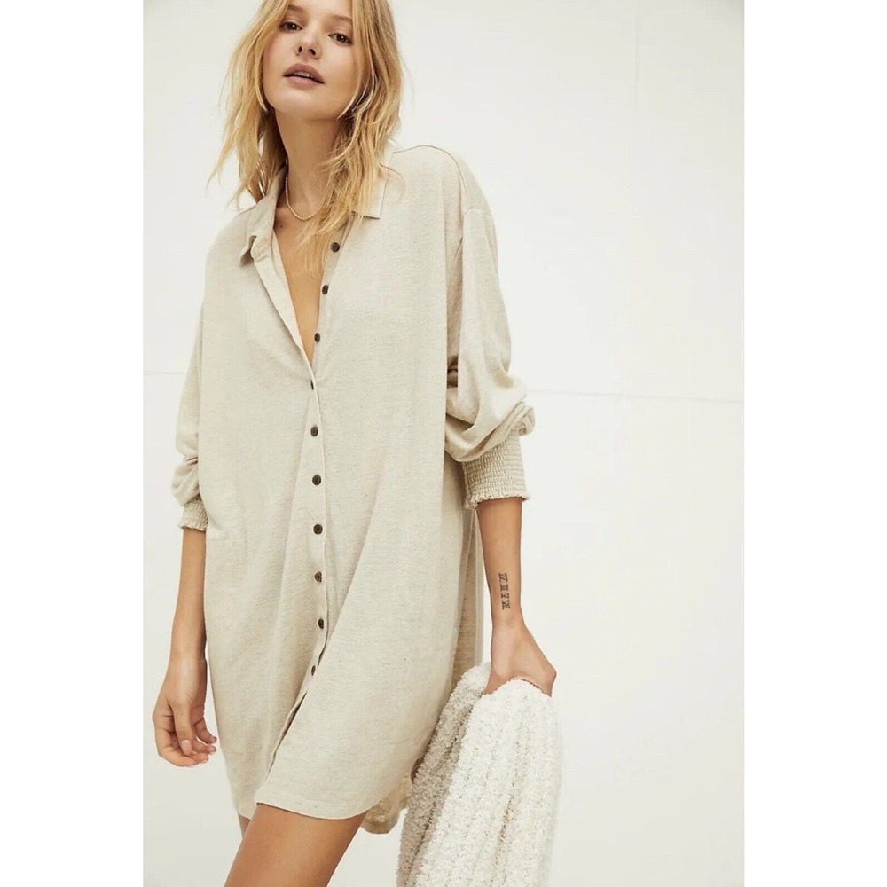 New Free People Promenade Mini Shirt Dress Natural Size S -